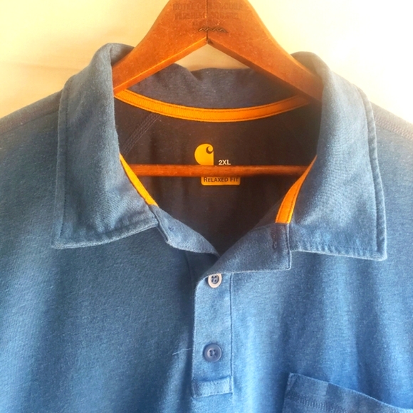 Carhartt Short Sleeve Men's Relaxed Fit Polo Cotton 3 Button Blue Heathered 2XL - Picture 1 of 6